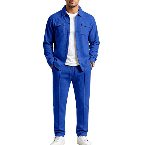Emmett - Men's Textured Button-Up Jacket & Pants Matching Set 5
