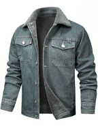 Everett - Men's Button-Front Denim Jacket with Sherpa Collar Lining