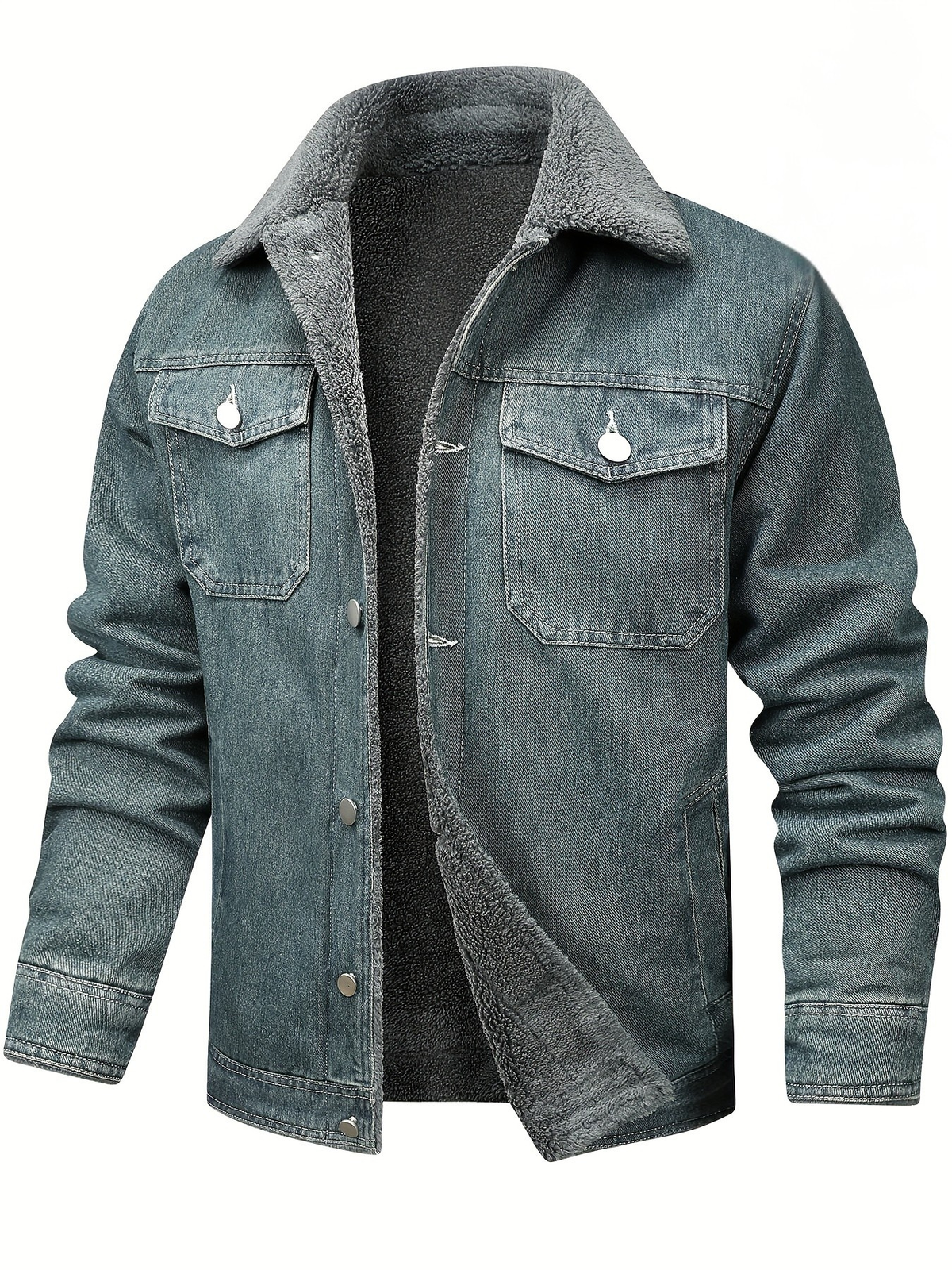 Everett - Men's Button-Front Denim Jacket with Sherpa Collar Lining