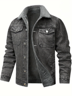 Everett - Men's Button-Front Denim Jacket with Sherpa Collar Lining