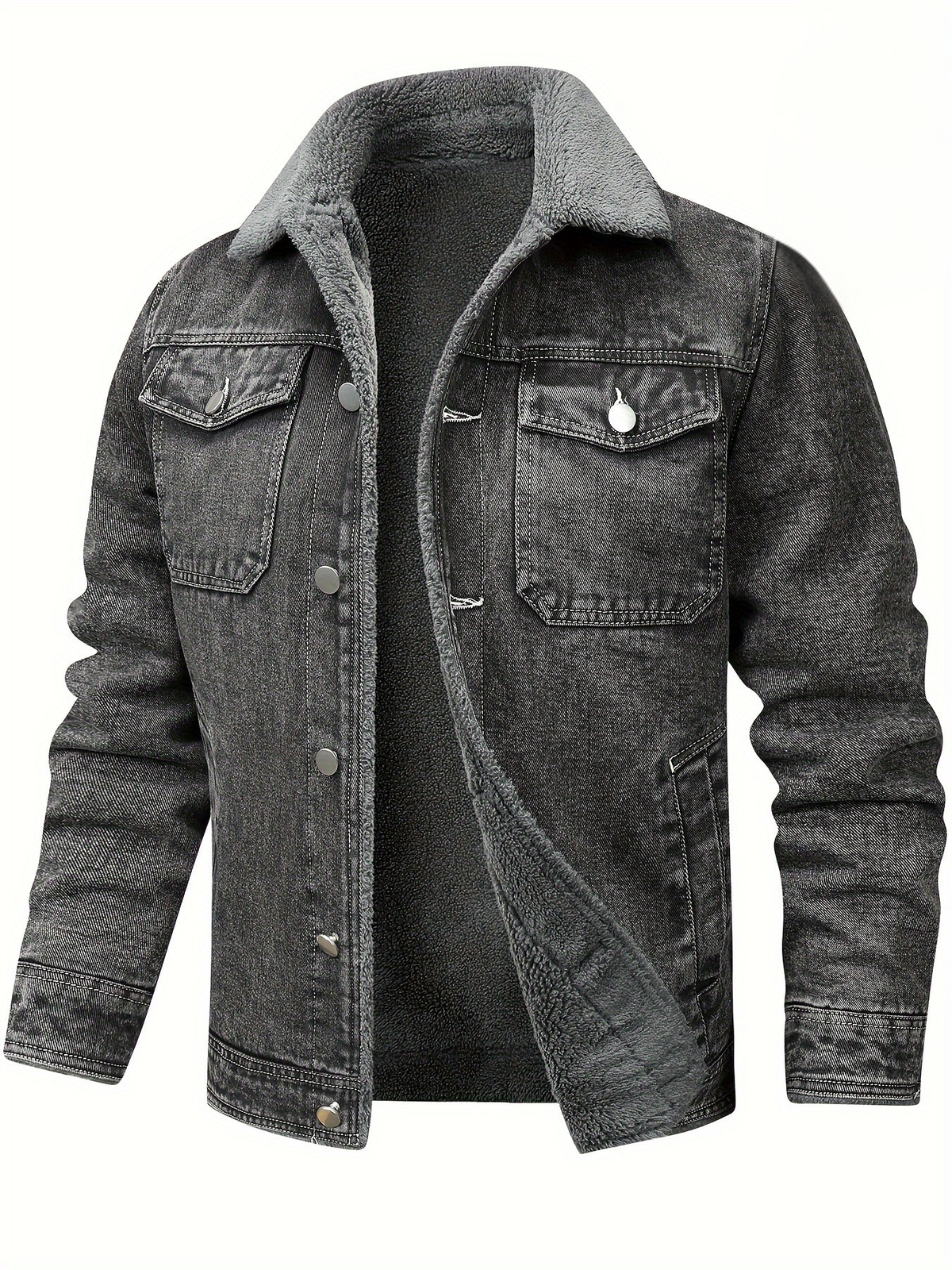 Everett - Men's Button-Front Denim Jacket with Sherpa Collar Lining
