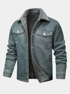 Everett - Men's Button-Front Denim Jacket with Sherpa Collar Lining