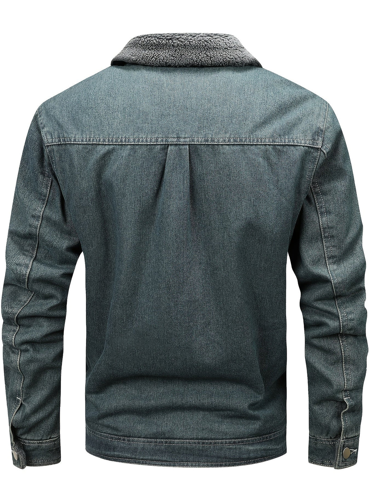 Everett - Men's Button-Front Denim Jacket with Sherpa Collar Lining