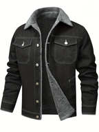Everett - Men's Button-Front Denim Jacket with Sherpa Collar Lining