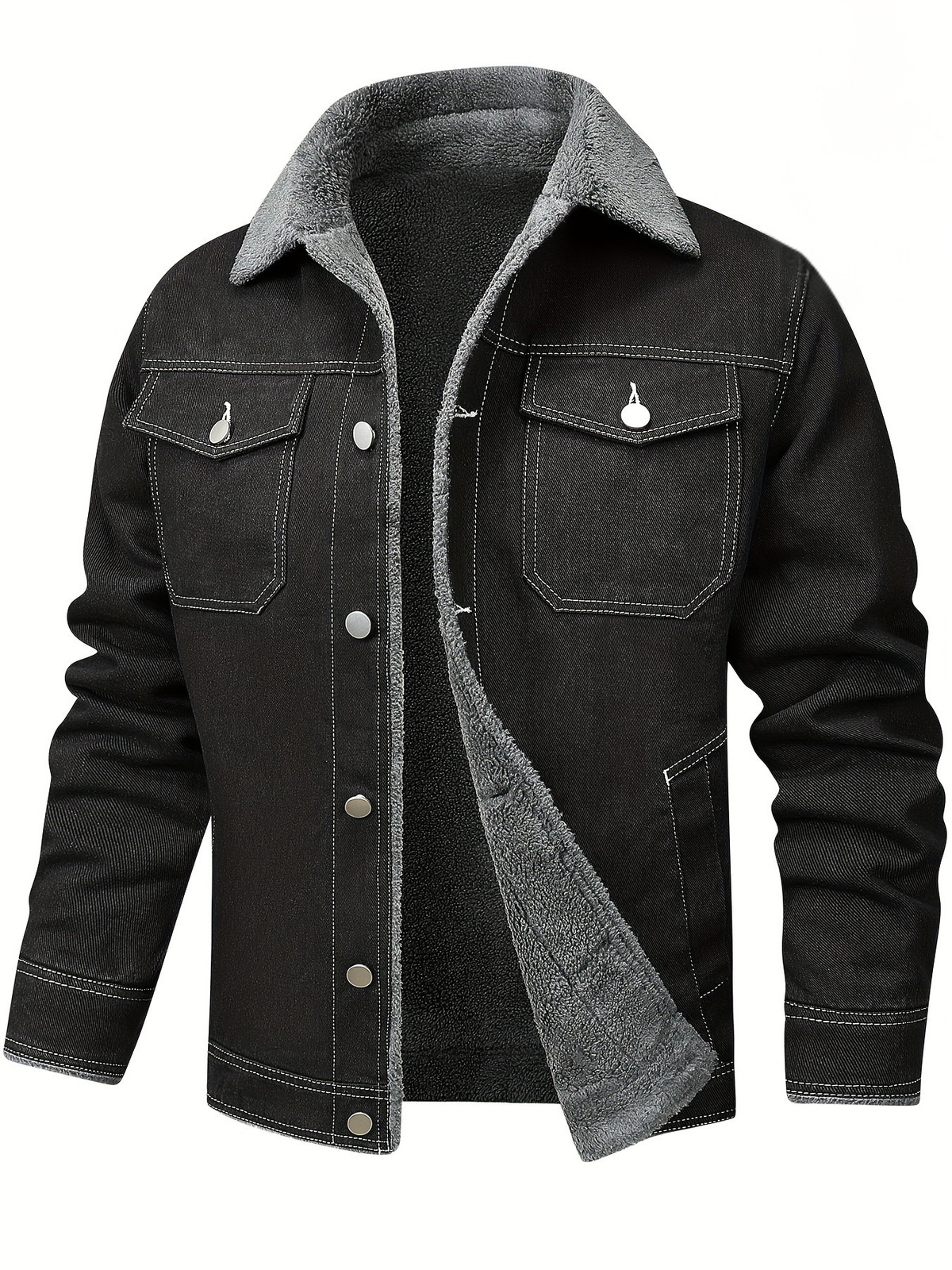 Everett - Men's Button-Front Denim Jacket with Sherpa Collar Lining