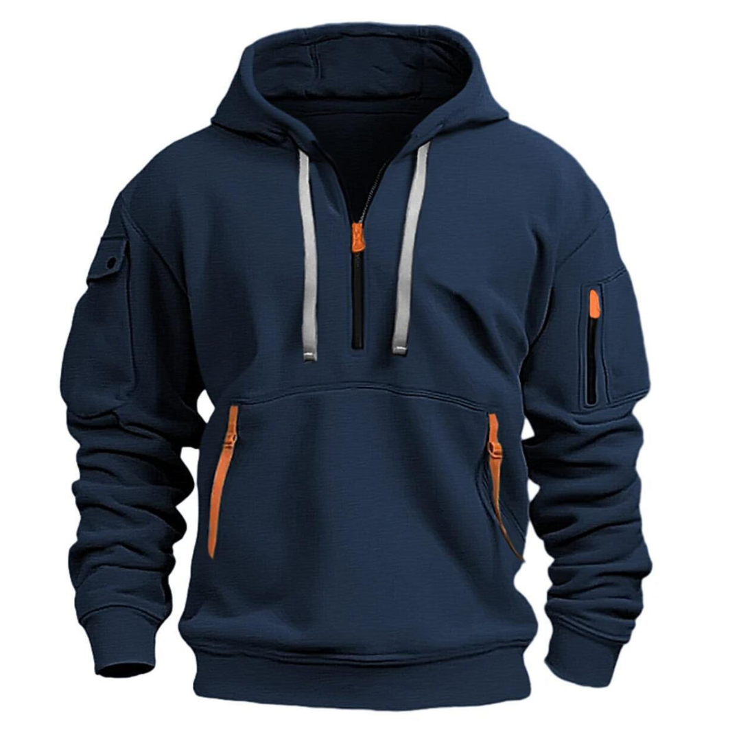 Everett - Men's Pullover Hoodie with Zip-Up Cargo Pockets