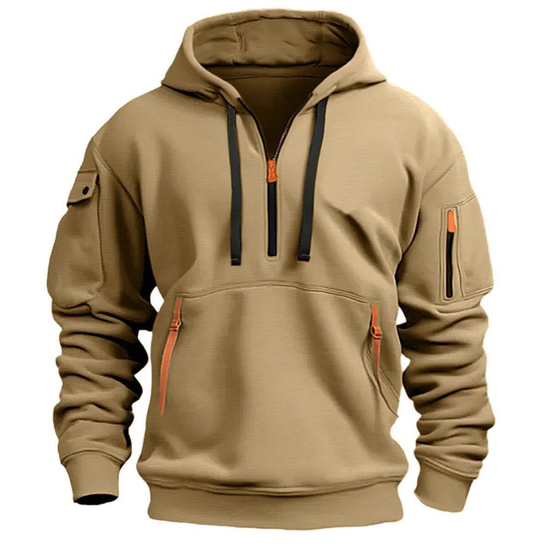 Everett - Men's Pullover Hoodie with Zip-Up Cargo Pockets