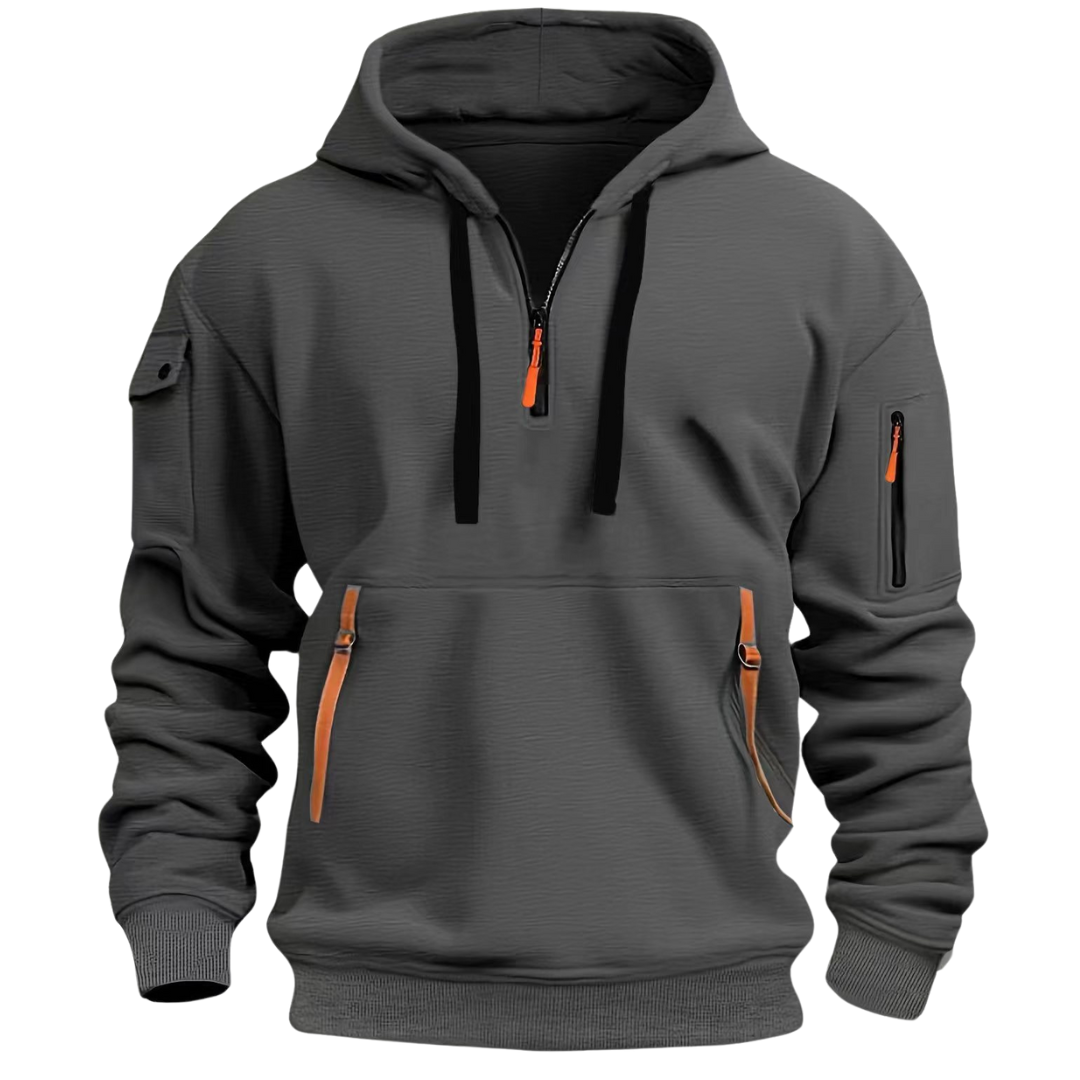 Everett - Men's Pullover Hoodie with Zip-Up Cargo Pockets