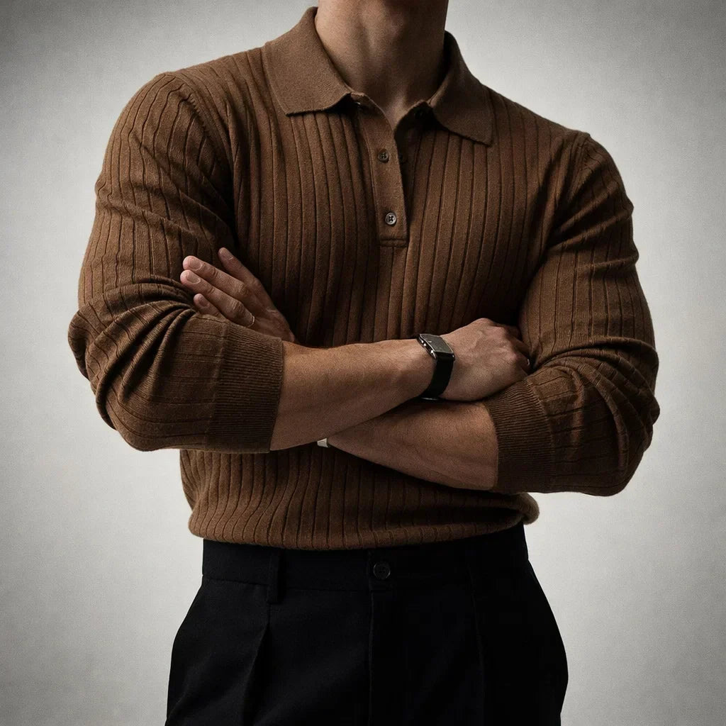 Felix - Men's Ribbed Knit Polo Sweater with Button Collar