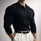 Felix - Men's Ribbed Knit Polo Sweater with Button Collar