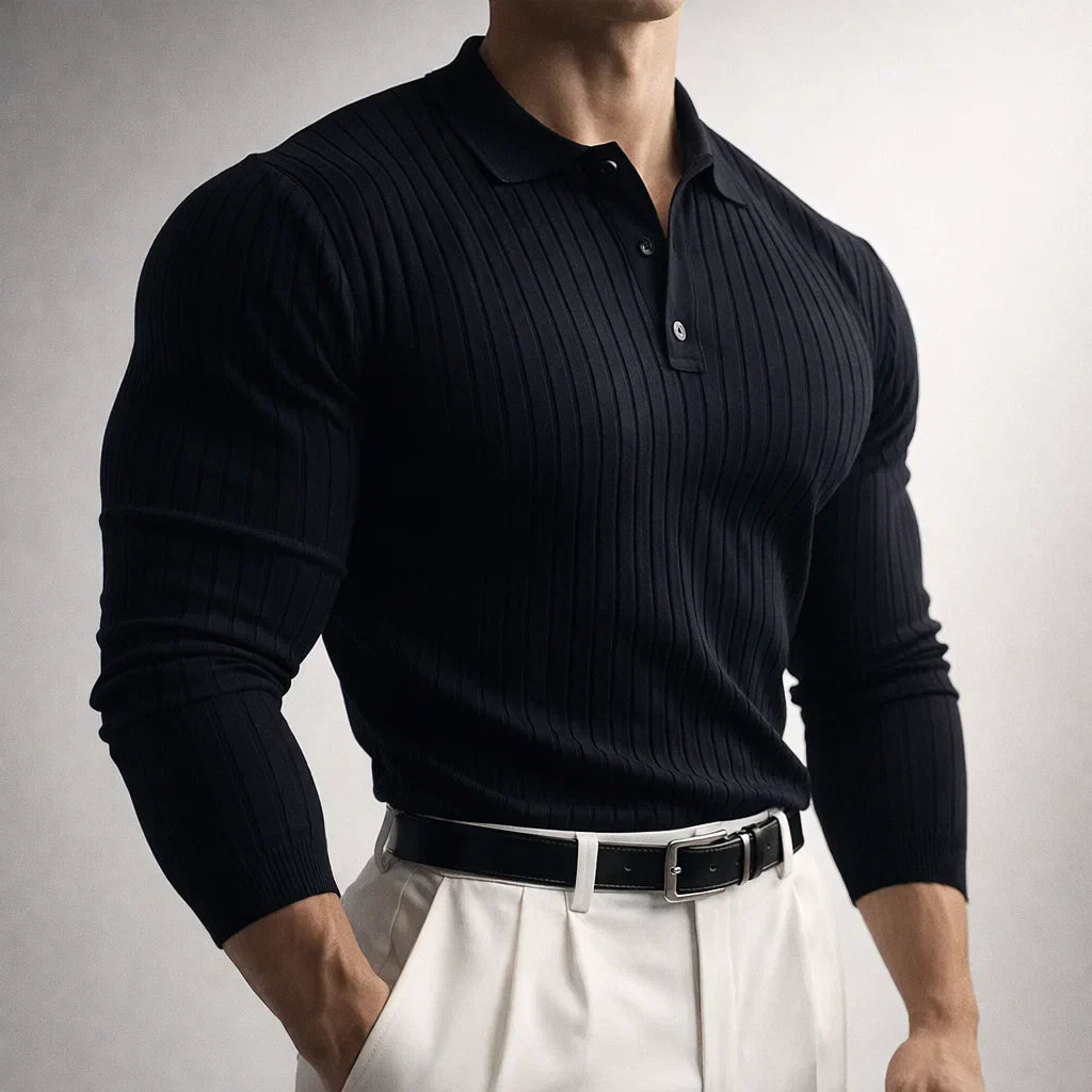 Felix - Men's Ribbed Knit Polo Sweater with Button Collar