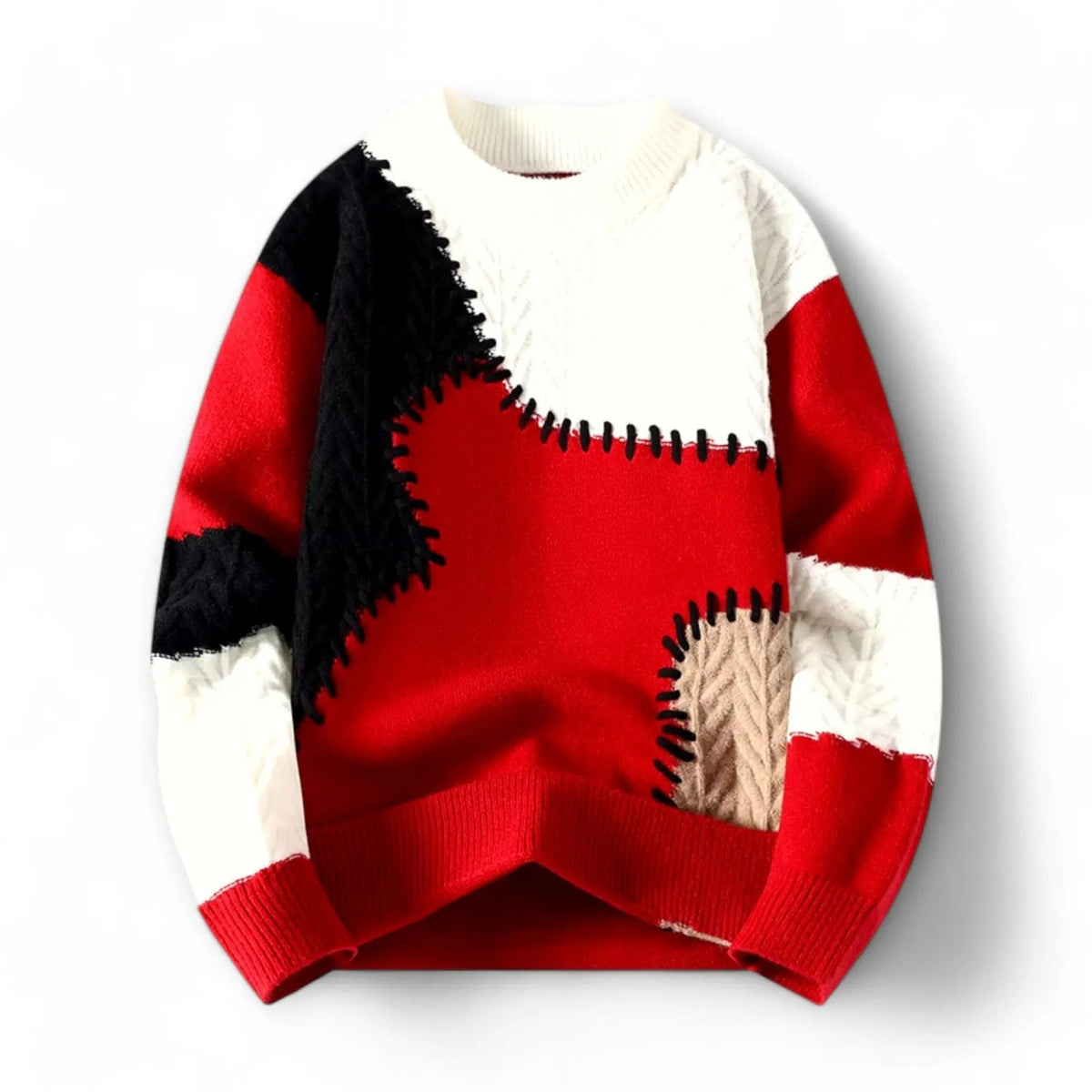 Finnegan - Men's Patchwork Crewneck Sweater with Whipstitched Seams