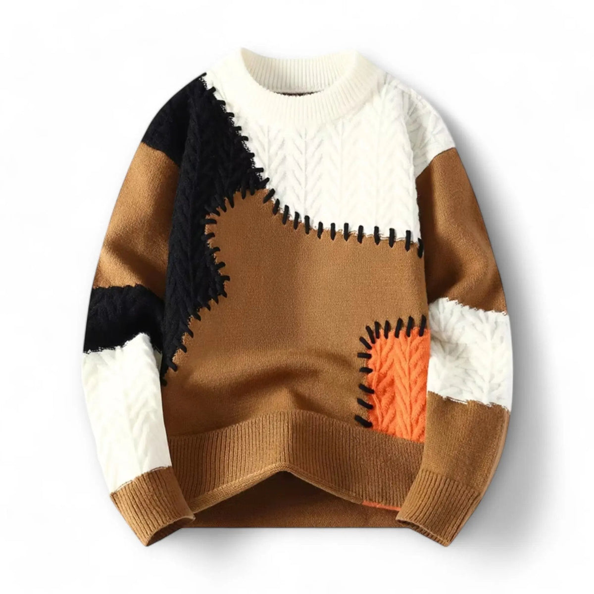 Finnegan - Men's Patchwork Crewneck Sweater with Whipstitched Seams