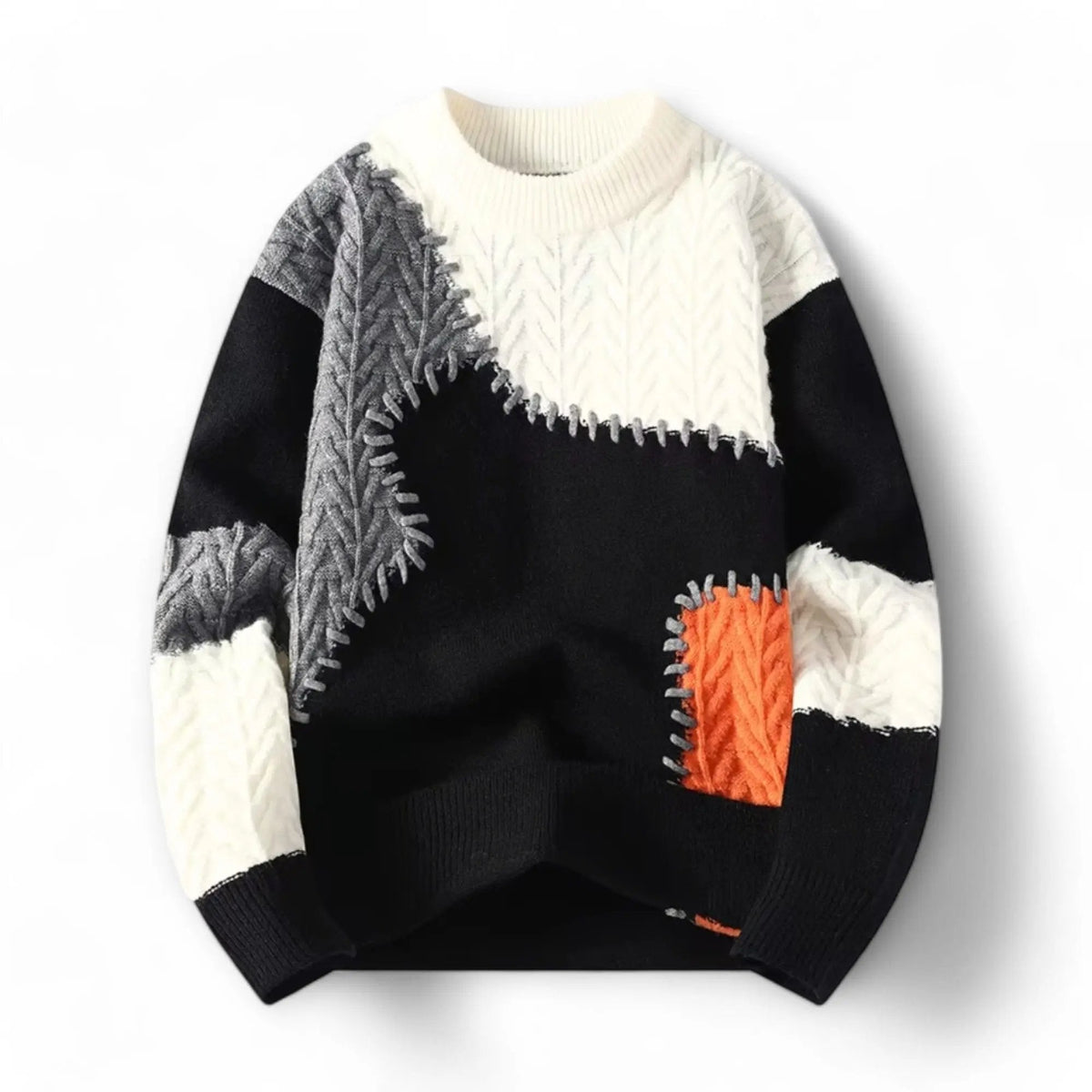 Finnegan - Men's Patchwork Crewneck Sweater with Whipstitched Seams