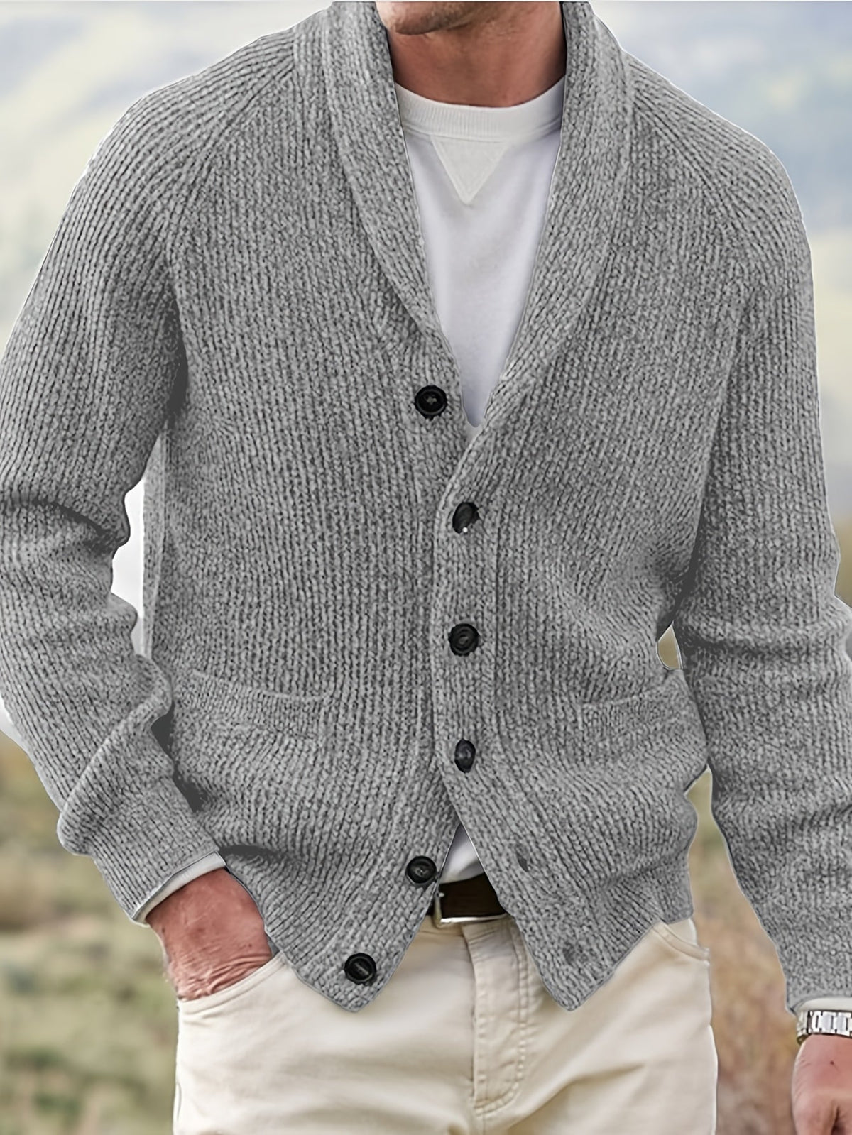 Finnegan - Men's V-Neck Button-Front Ribbed Cardigan