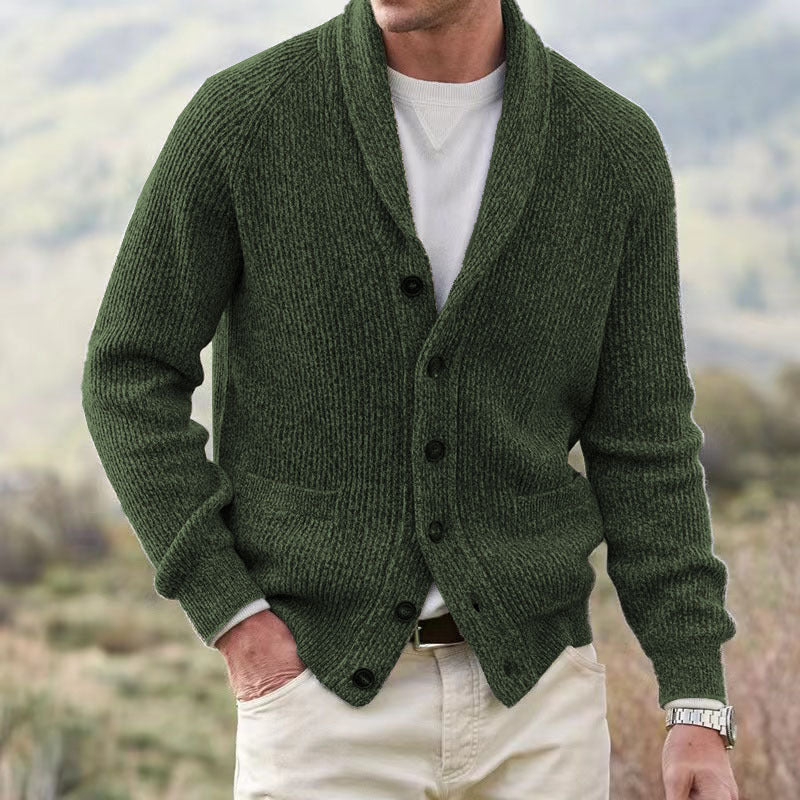 Finnegan - Men's V-Neck Button-Front Ribbed Cardigan