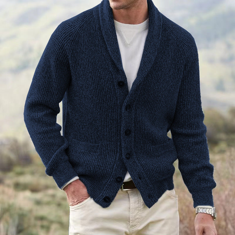 Finnegan - Men's V-Neck Button-Front Ribbed Cardigan