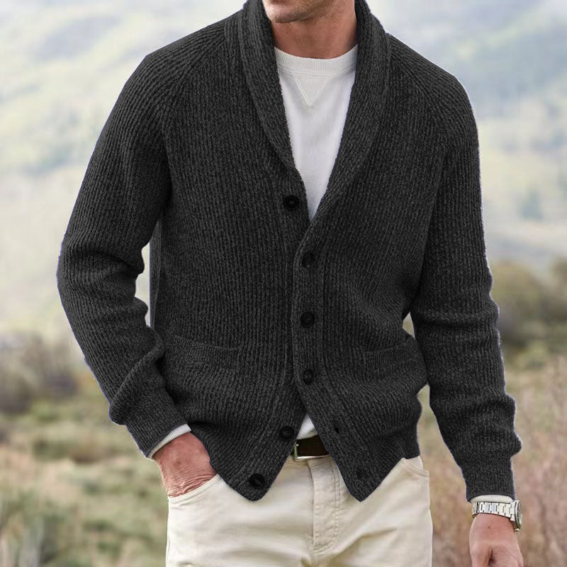 Finnegan - Men's V-Neck Button-Front Ribbed Cardigan