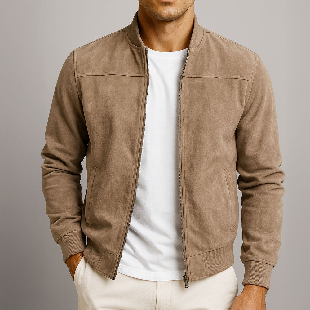 Garrett - Men's Suede-Effect Bomber Jacket with Elasticated Cuffs
