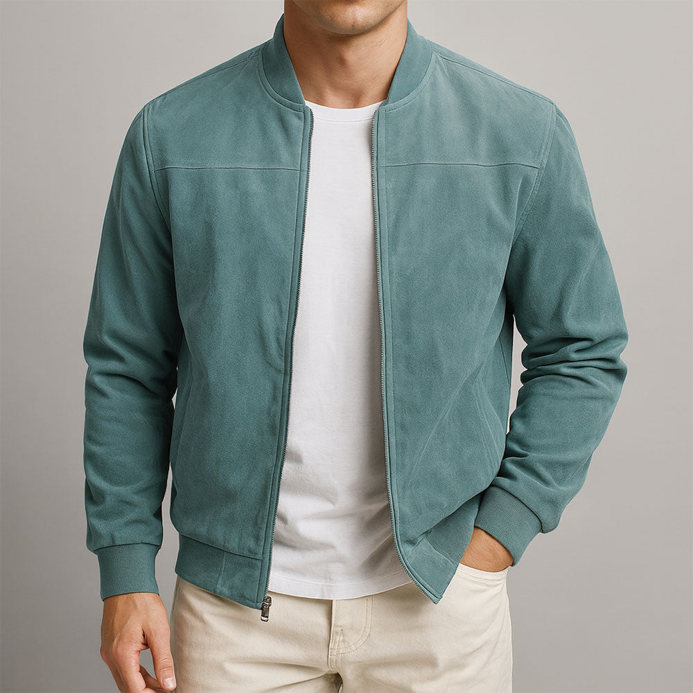 Garrett - Men's Suede-Effect Bomber Jacket with Elasticated Cuffs