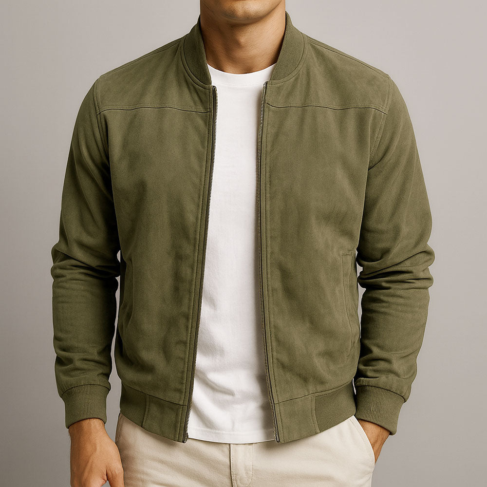 Garrett - Men's Suede-Effect Bomber Jacket with Elasticated Cuffs