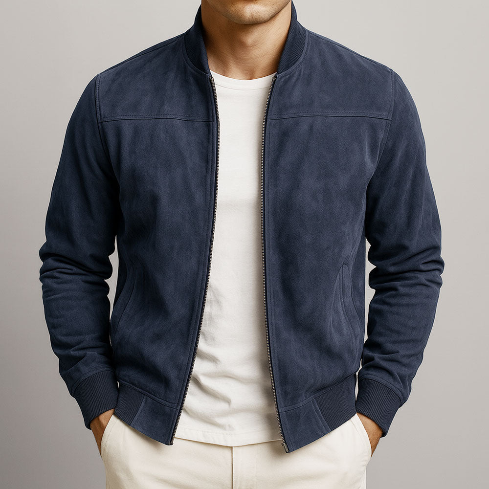 Garrett - Men's Suede-Effect Bomber Jacket with Elasticated Cuffs