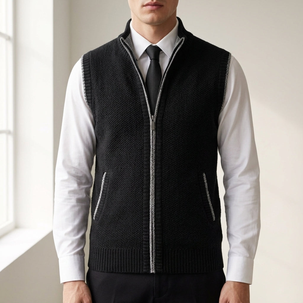Gavin - Men's Zip-Front Knit Vest with Contrast Trim