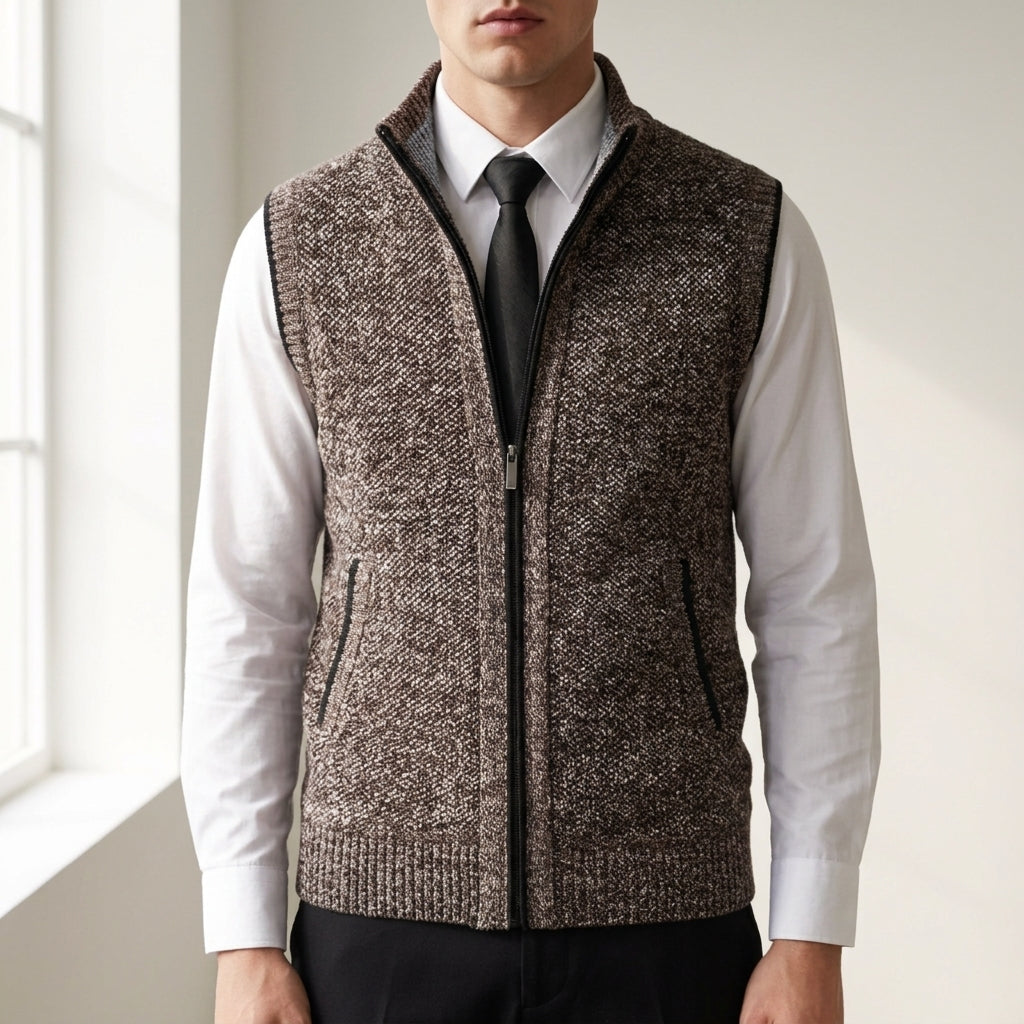 Gavin - Men's Zip-Front Knit Vest with Contrast Trim