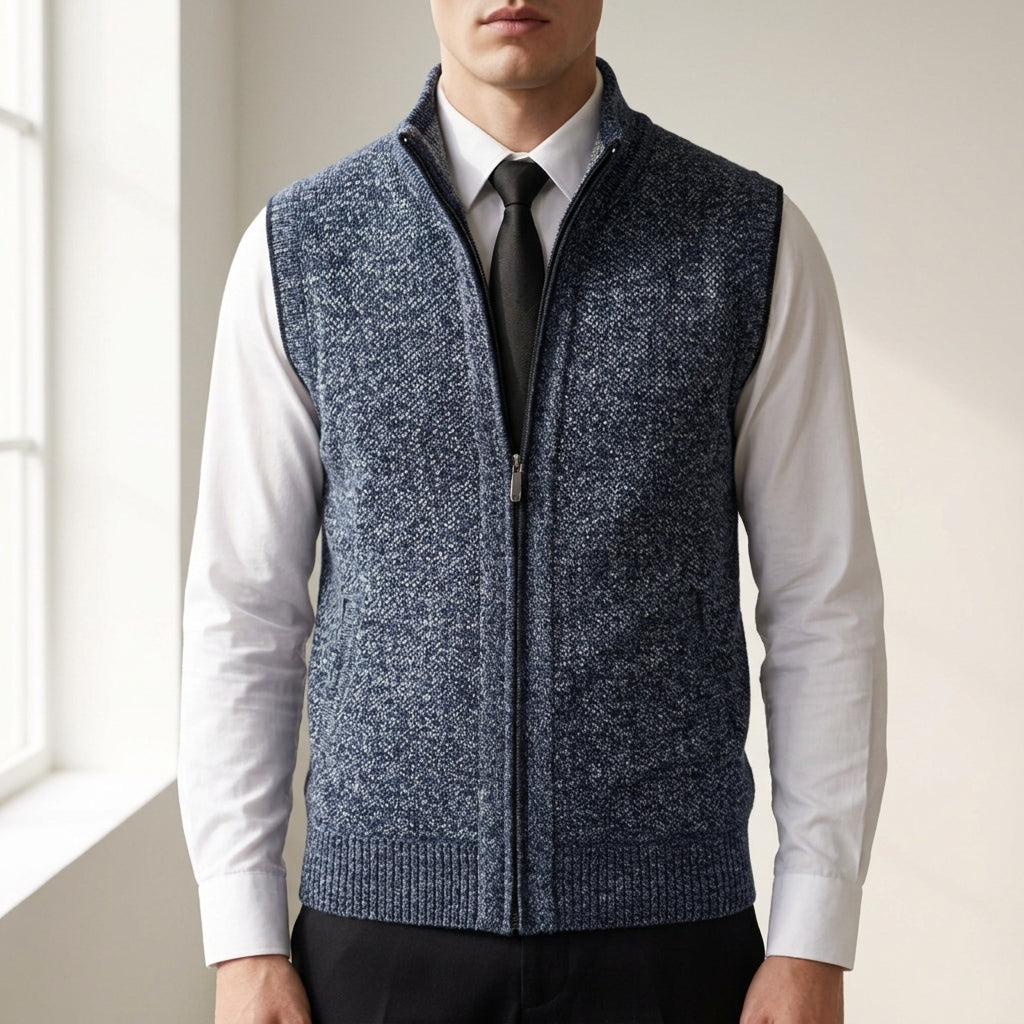 Gavin - Men's Zip-Front Knit Vest with Contrast Trim