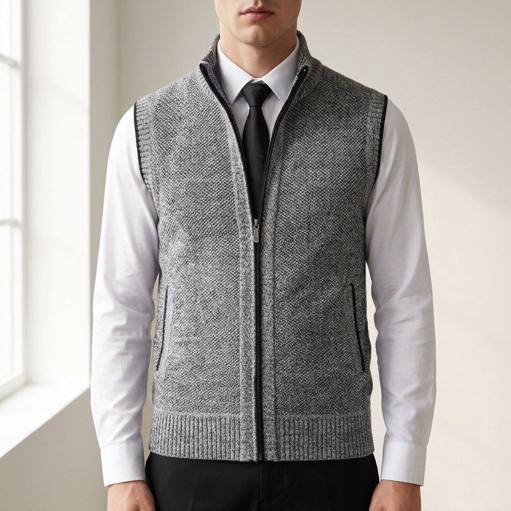 Gavin - Men's Zip-Front Knit Vest with Contrast Trim