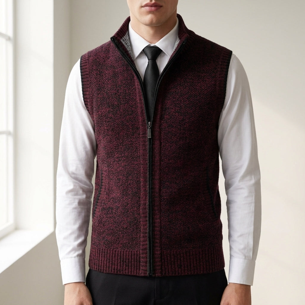 Gavin - Men's Zip-Front Knit Vest with Contrast Trim