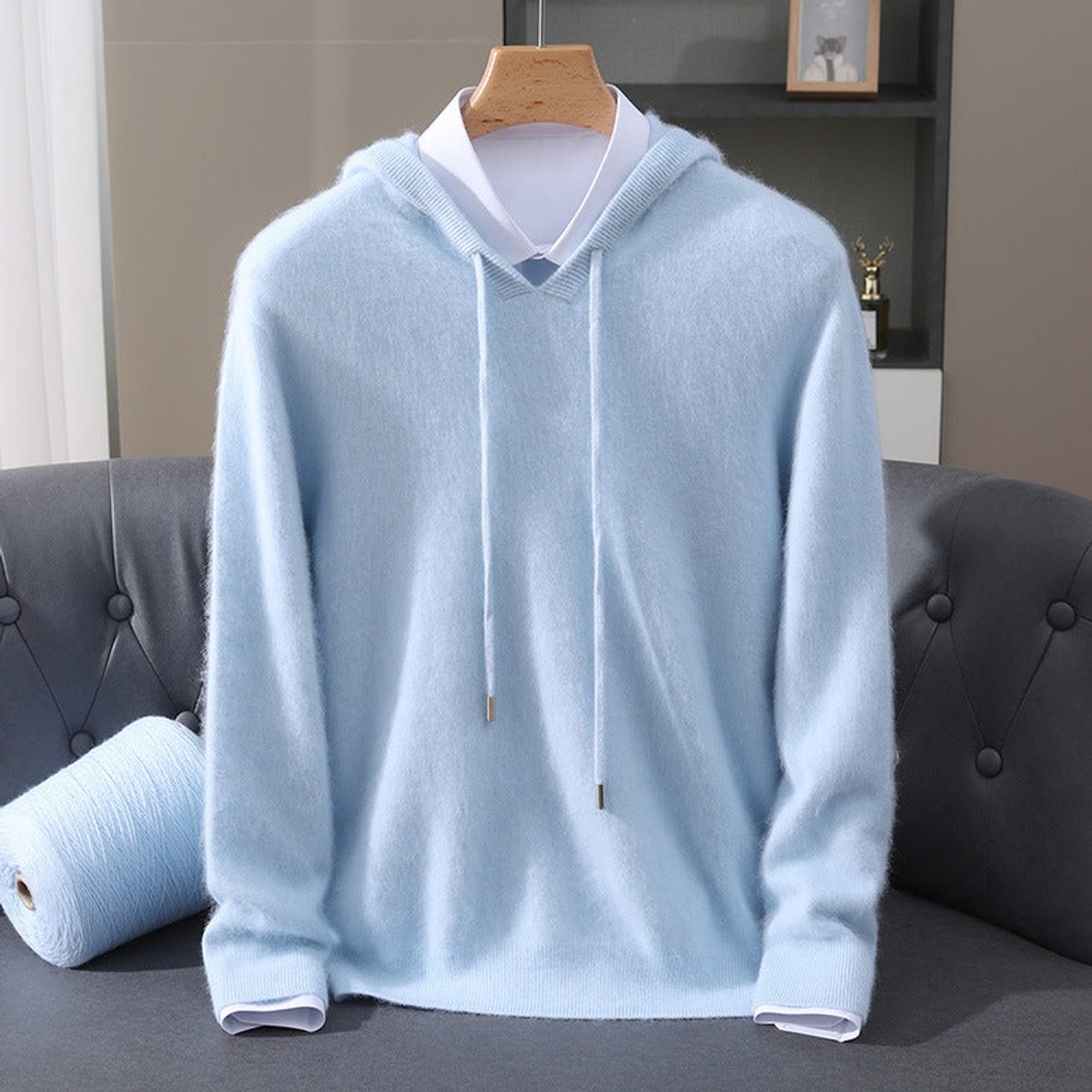 Grayson - Men's Cashmere Hooded Sweater with Drawstring