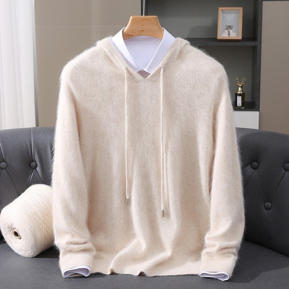 Grayson - Men's Cashmere Hooded Sweater with Drawstring
