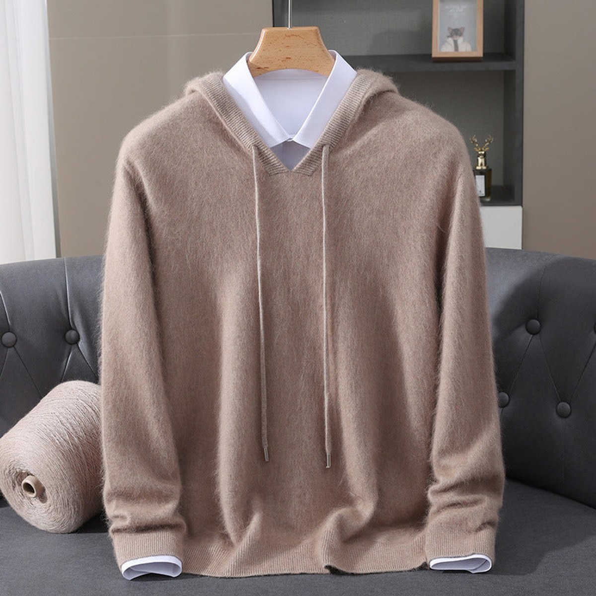 Grayson - Men's Cashmere Hooded Sweater with Drawstring