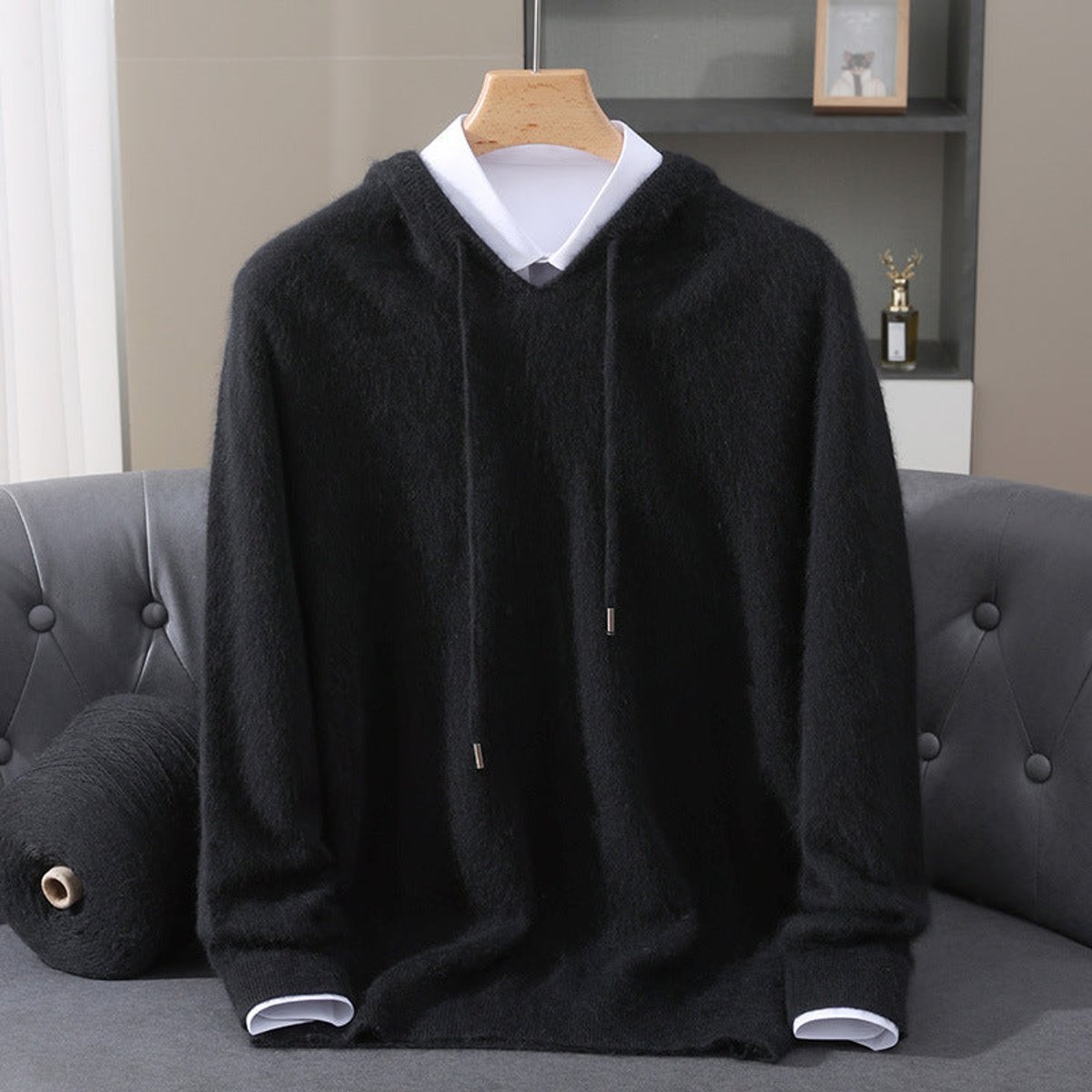 Grayson - Men's Cashmere Hooded Sweater with Drawstring