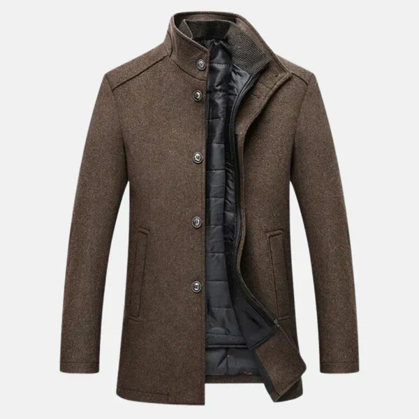Harold - Men's Button-Front Wool Blend Coat with Puffer Lining