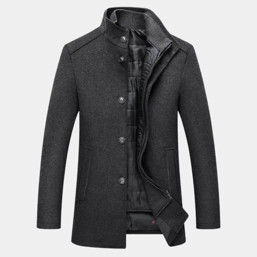 Harold - Men's Button-Front Wool Blend Coat with Puffer Lining