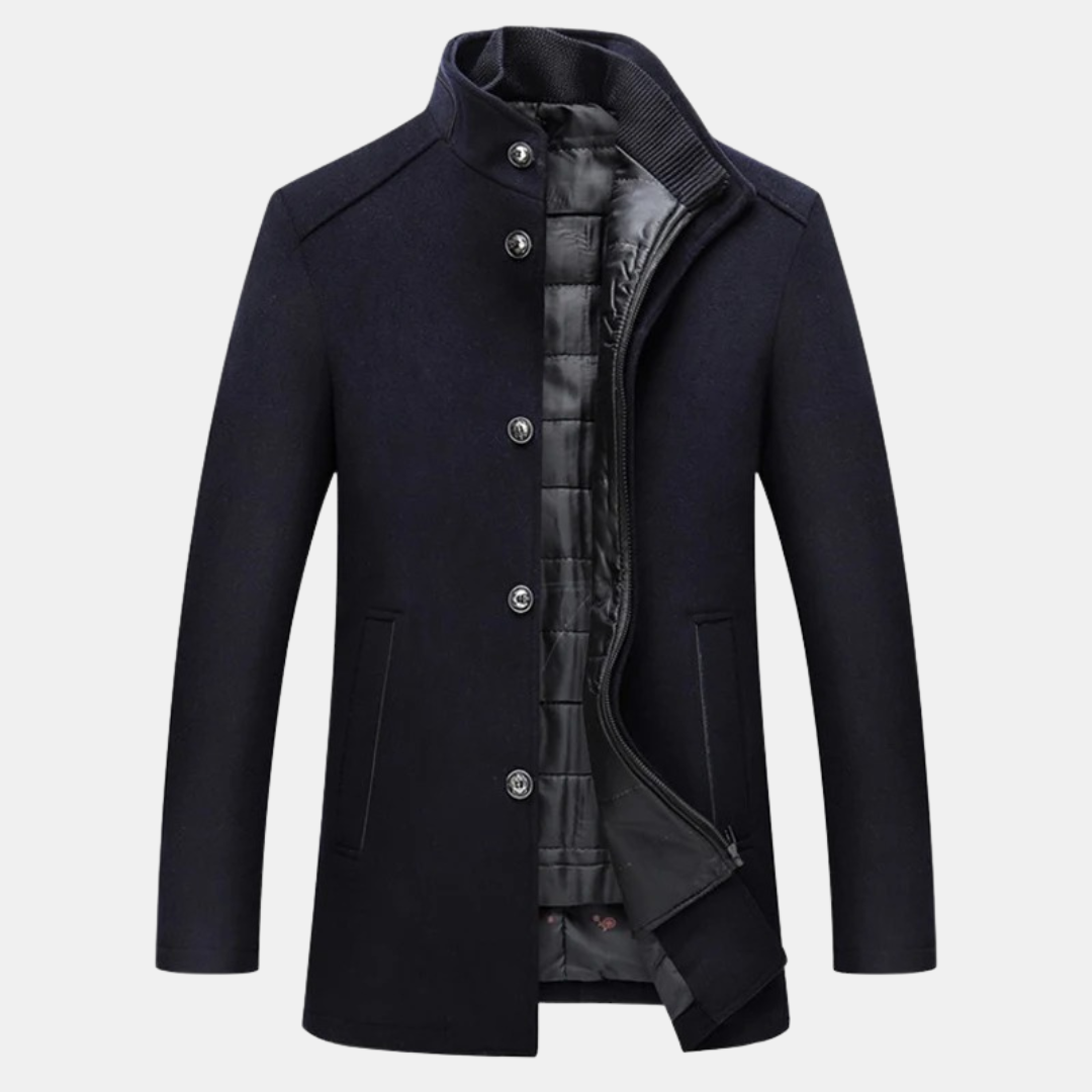 Harold - Men's Button-Front Wool Blend Coat with Puffer Lining
