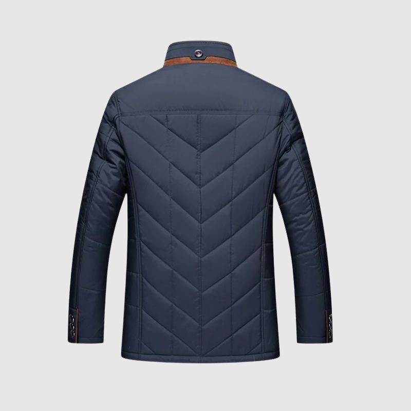 Harrison - Men's Button-Front Quilted Down Jacket with Faux-Fur Collar
