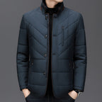 Harrison - Men's Button-Front Quilted Down Jacket with Faux-Fur Collar