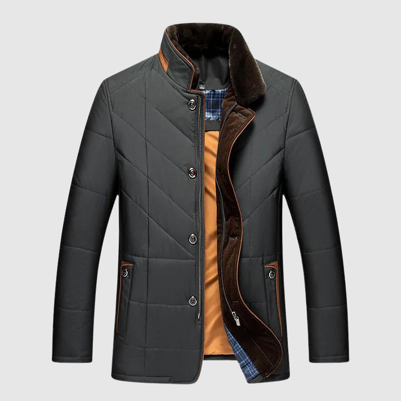 Harrison - Men's Button-Front Quilted Down Jacket with Faux-Fur Collar
