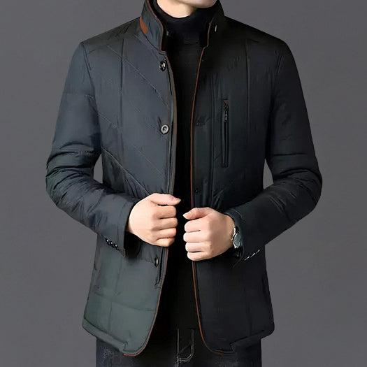 Harrison - Men's Button-Front Quilted Down Jacket with Faux-Fur Collar