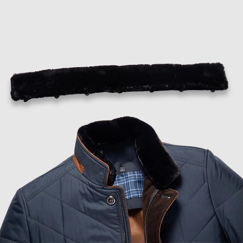 Harrison - Men's Button-Front Quilted Down Jacket with Faux-Fur Collar