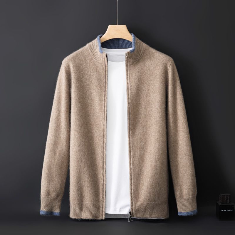 Jairus - Men's Cashmere Cardigan with Contrast Ribbed Cuffs