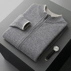 Jairus - Men's Cashmere Cardigan with Contrast Ribbed Cuffs
