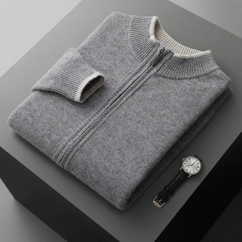 Jairus - Men's Cashmere Cardigan with Contrast Ribbed Cuffs