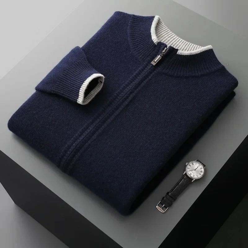 Jairus - Men's Cashmere Cardigan with Contrast Ribbed Cuffs