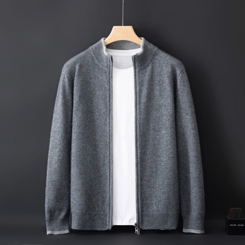 Jairus - Men's Cashmere Cardigan with Contrast Ribbed Cuffs