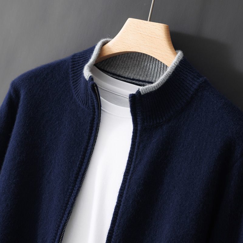 Jairus - Men's Cashmere Cardigan with Contrast Ribbed Cuffs