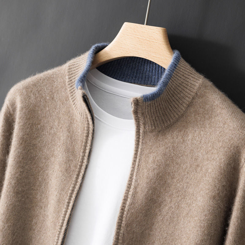 Jairus - Men's Cashmere Cardigan with Contrast Ribbed Cuffs